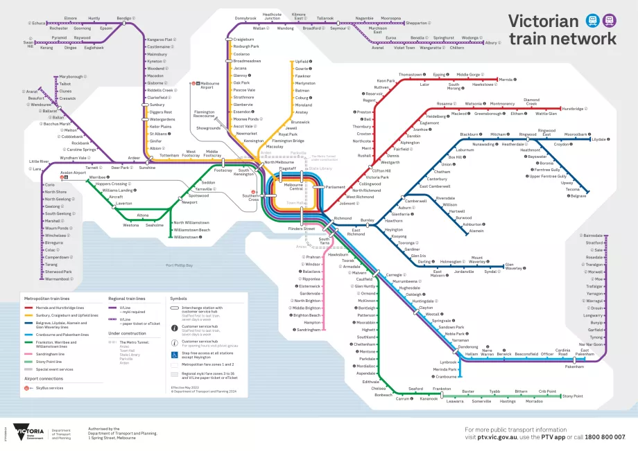 Kort over tog i Melbourne