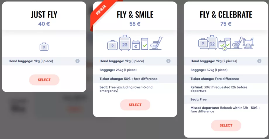 SkyUp Airlines' prisklasser
