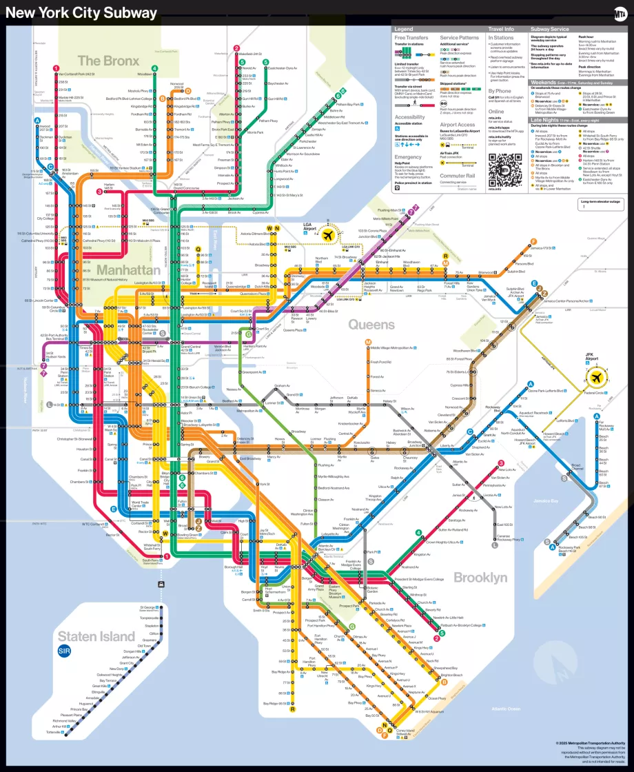 Kort over alle metrolinjer i New York City