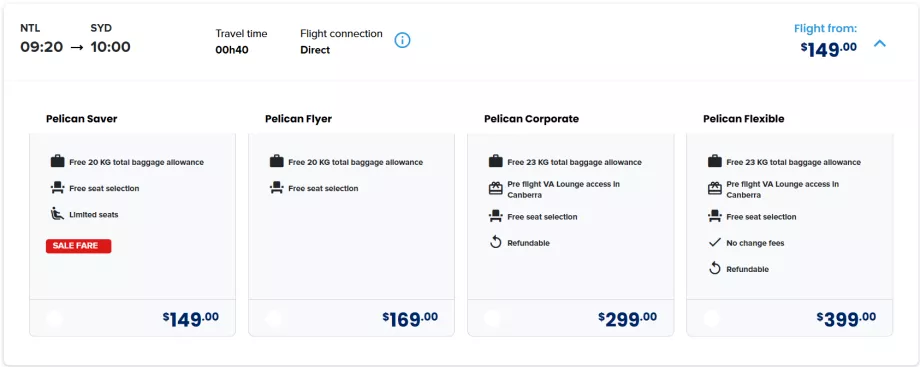 FlyPelicans prisklasser