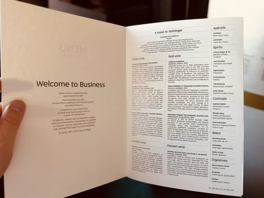 Tilbud om vine, øl, aperitiffer, digestiver og cocktails