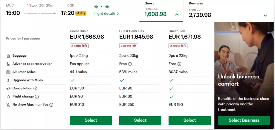 Priser på økonomiklasse