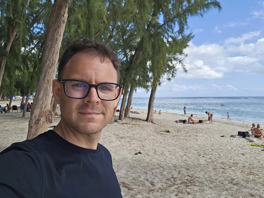 Mig på stranden i Flic en Flac