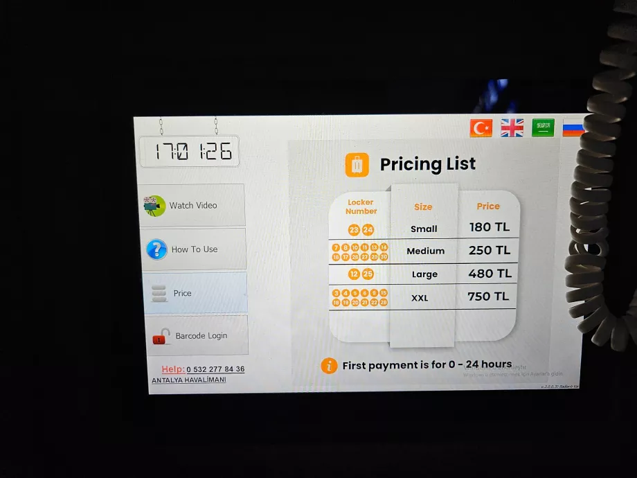 Prisliste for bagageopbevaring