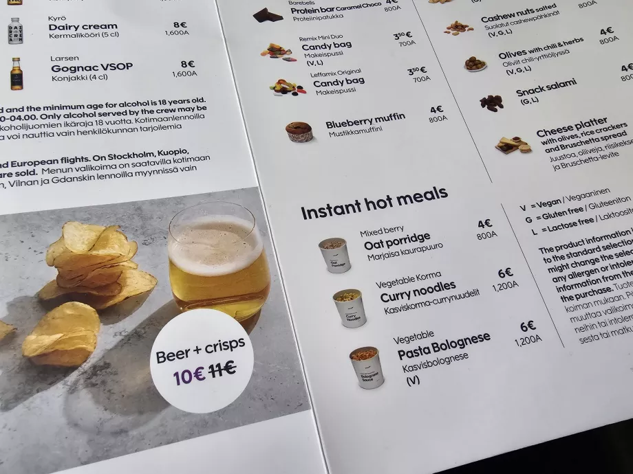 Eksempel på menu, Finnair