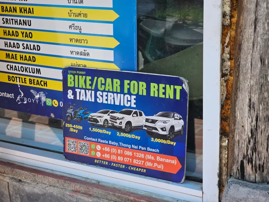 Priser på scooter- og biludlejning