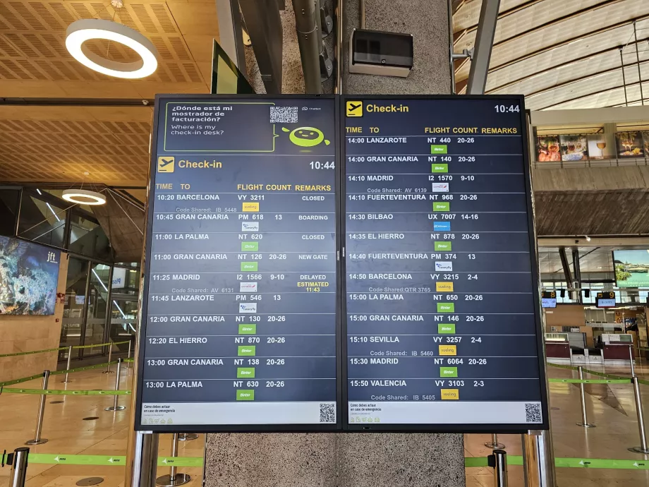 Afgangstavle, TFN lufthavn