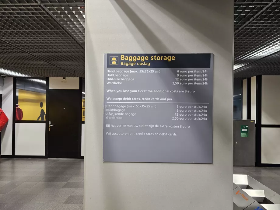 Prisliste for bagageopbevaring