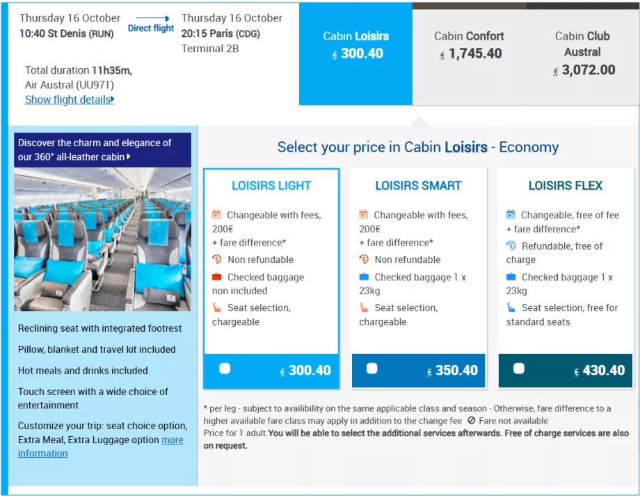 Air Austral-prisklasser