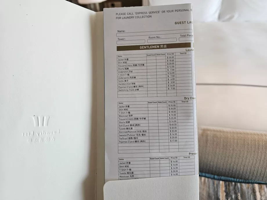 Prisliste for tøjvask