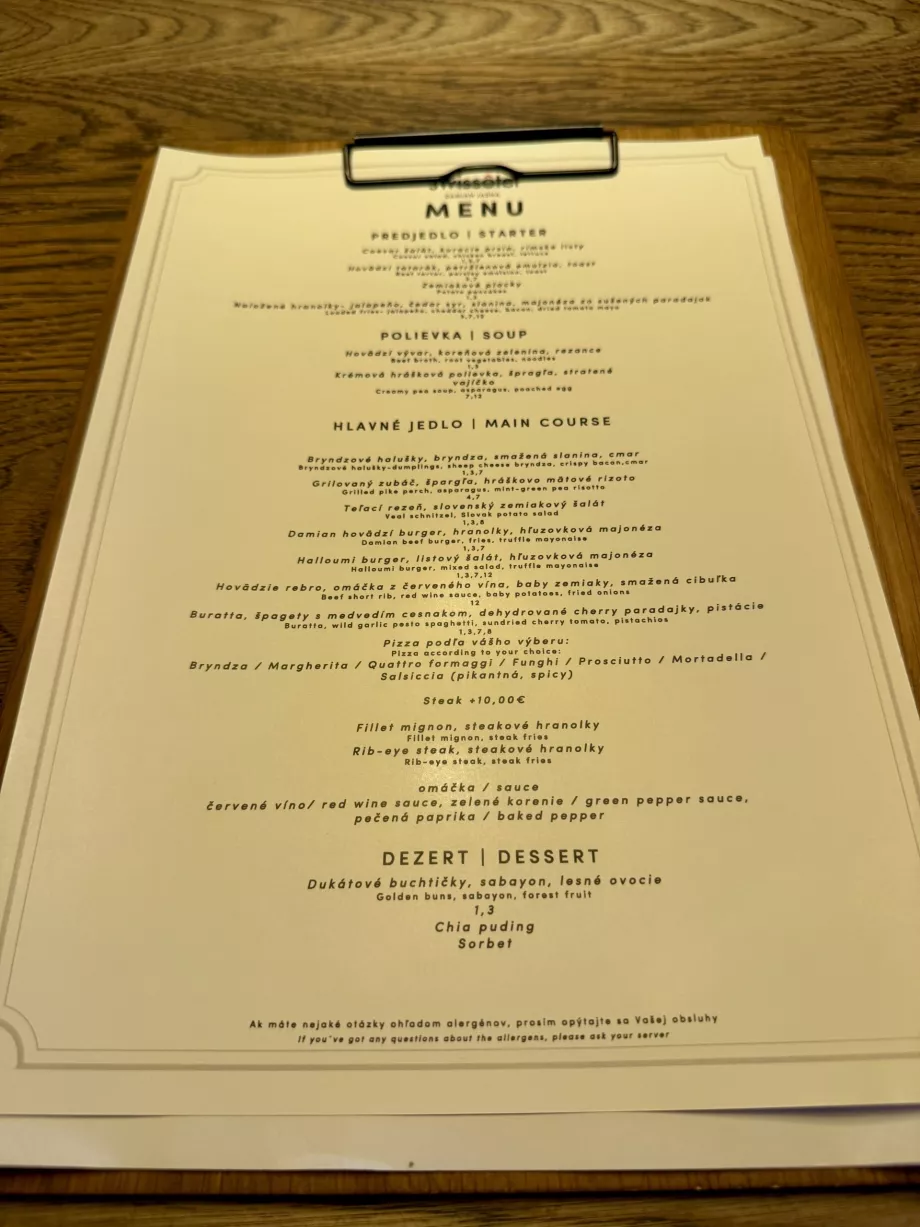 Menu for halvpension