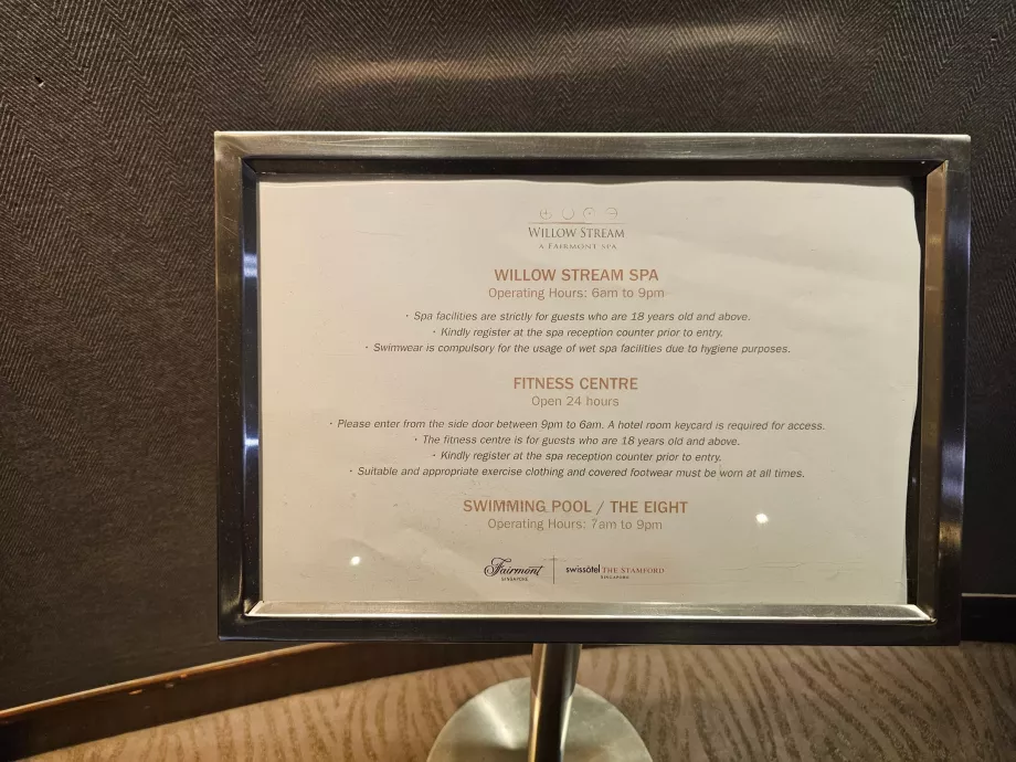 Åbningstider for swimmingpool, fitnesscenter og spa