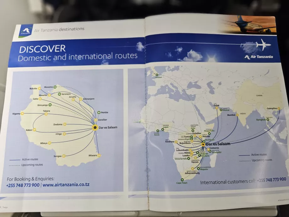 Kort over Air Tanzanias 2025-destinationer