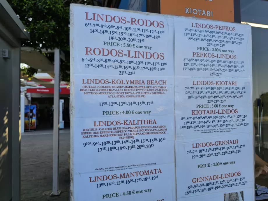 Køreplan for Lindos