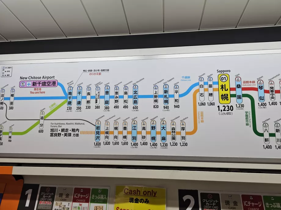 Kort over togpriser fra lufthavnen