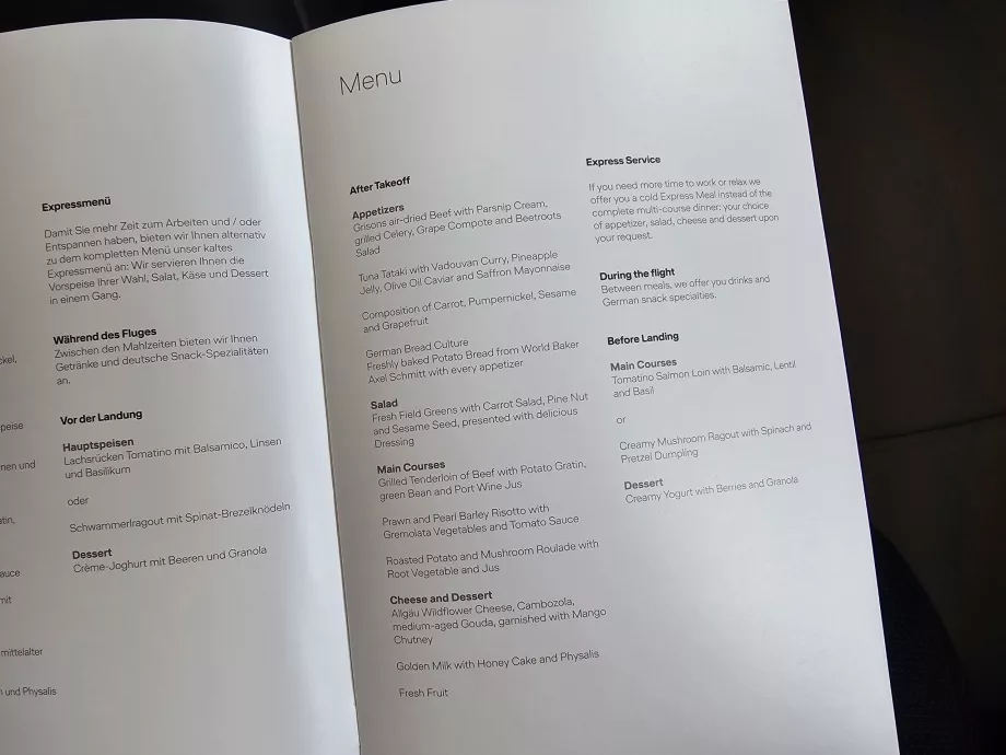 Menu på den daglige flyvning