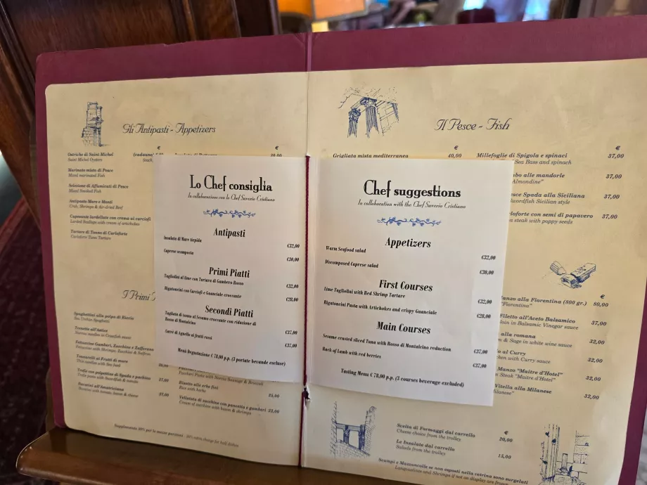 Hotel restaurant menu