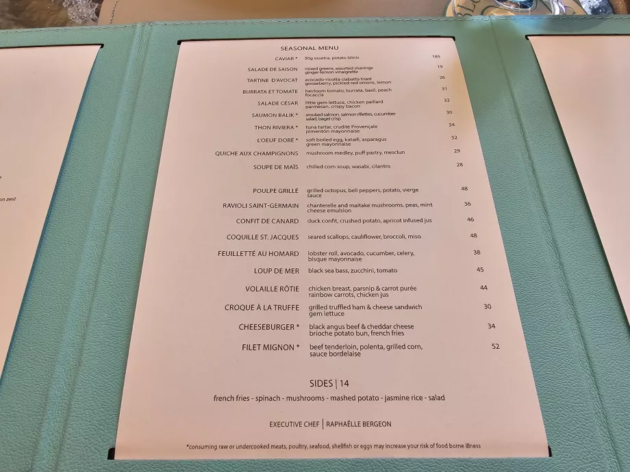 Blue Box, sæsonbestemt menu