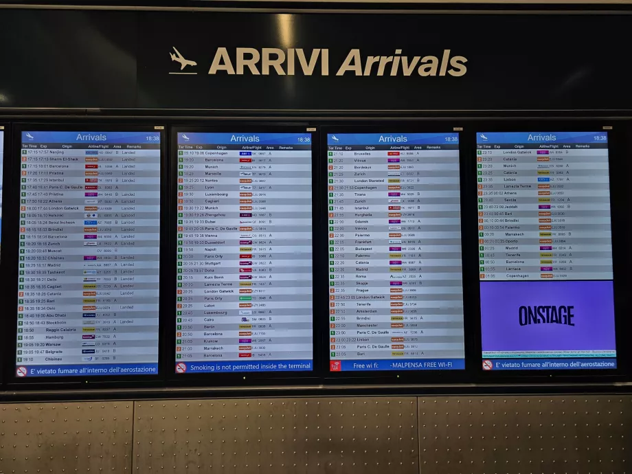 Ankomsttavle, Malpensa Lufthavn