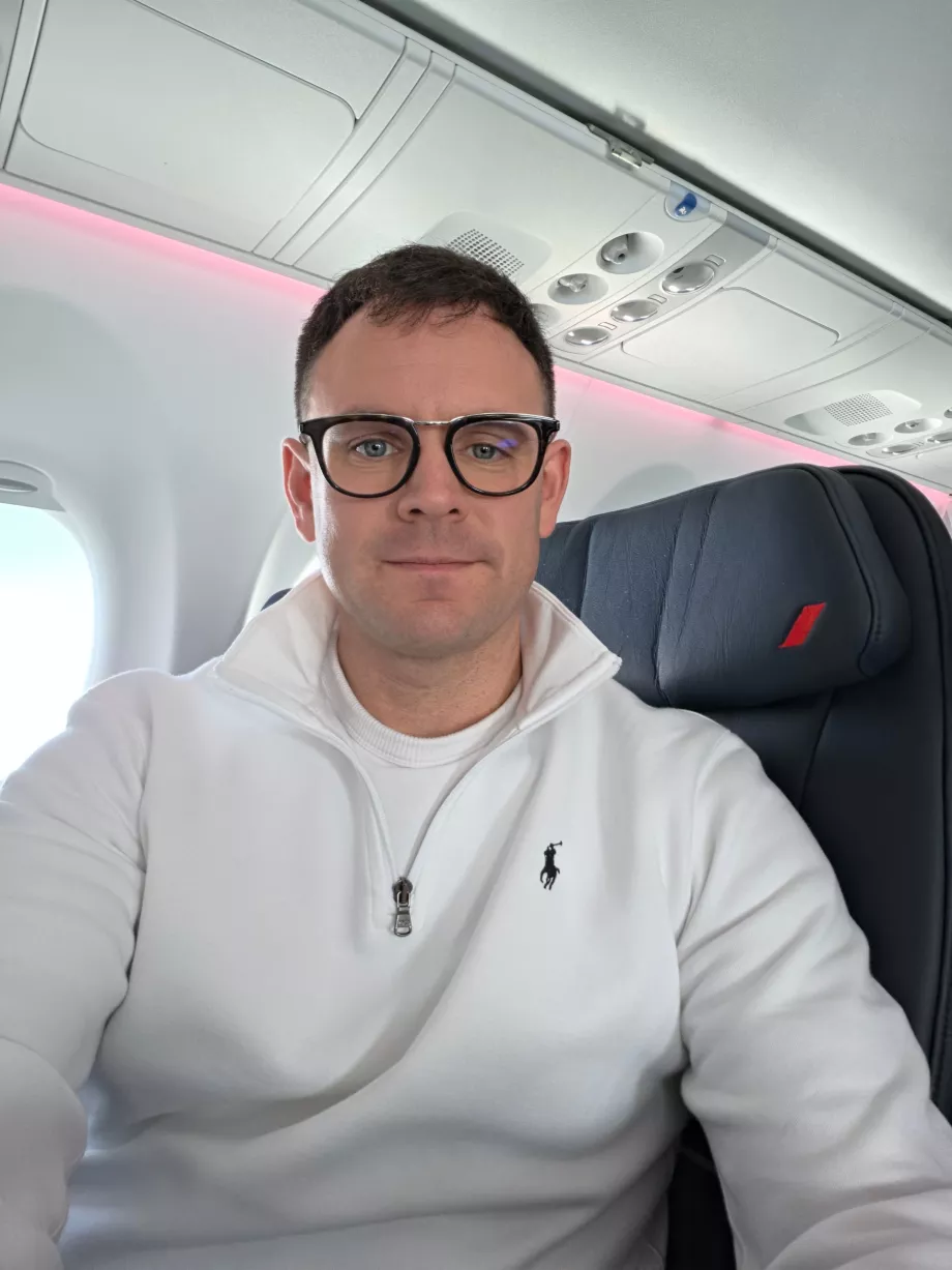 Mig i business class ombord på en Airbus A220