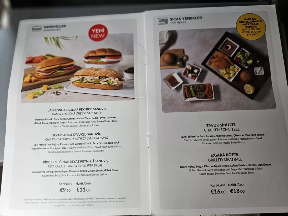Pegasus Airlines menu