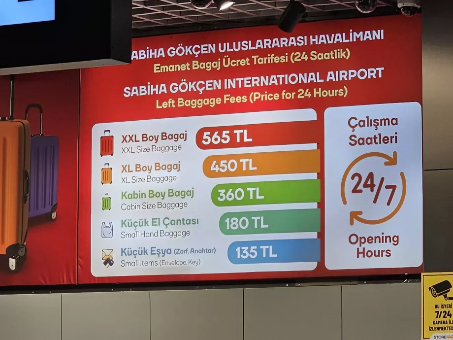 Prisliste for bagageopbevaring, år 2025