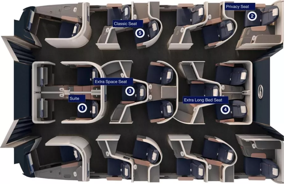 Sædeindretning og -typer, kort fra lufthansa.com