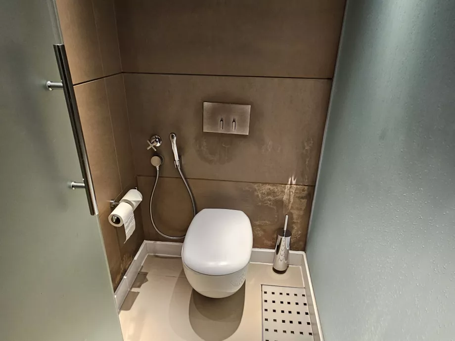 Toilet i værelse med bruser