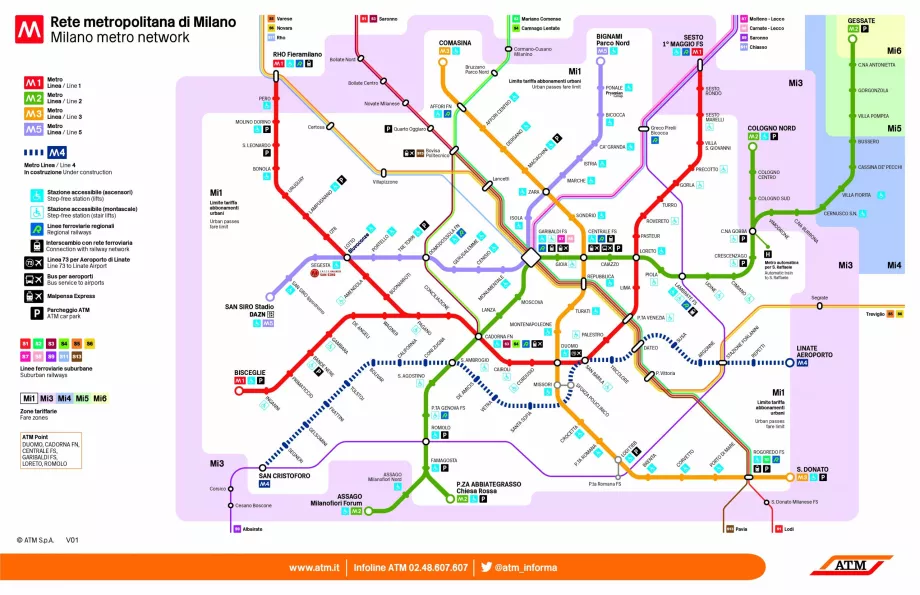 Kort over metro og S-tog i Milano